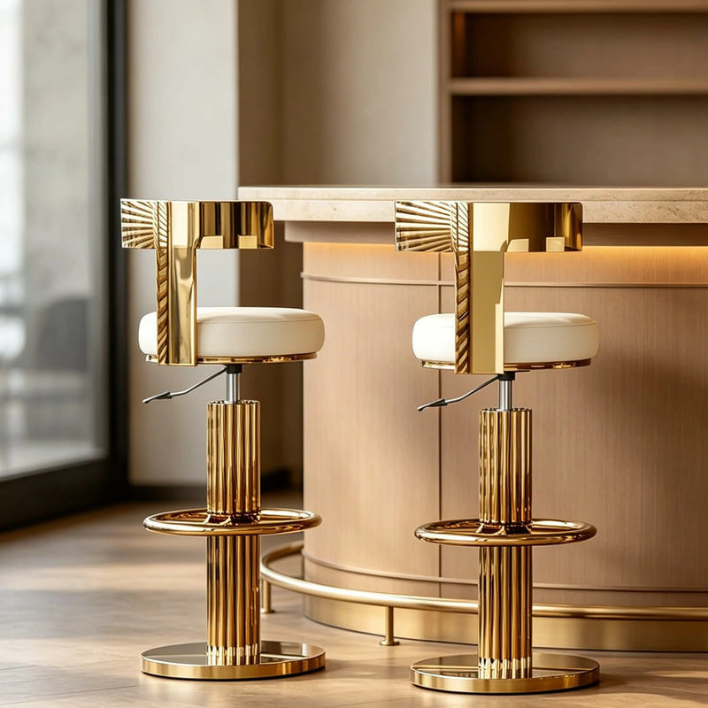 Counter Height Stools Set of 2, Swivel Bar Stools with Gold Stainless Steel