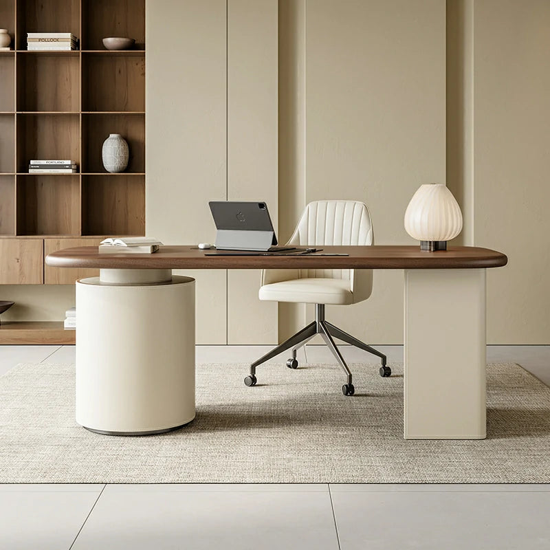Cream Retro Desk | Wood Top & Storage | Office Furniture