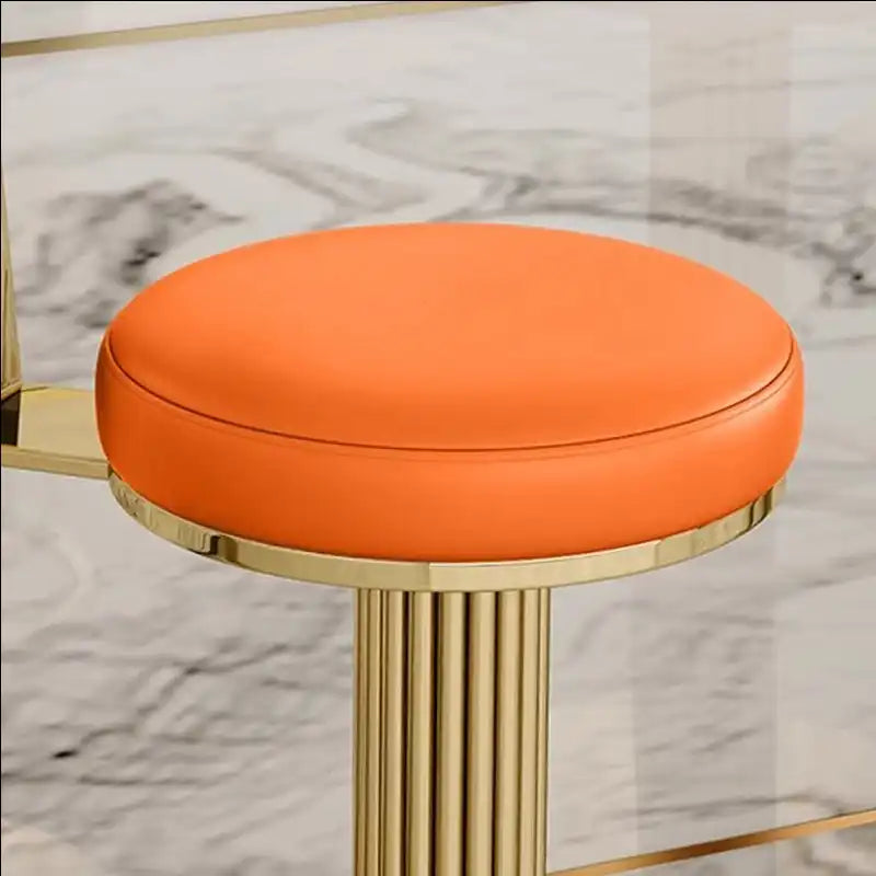 Luxury Gold & Orange Adjustable Bar Stool with Swivel & Footrest