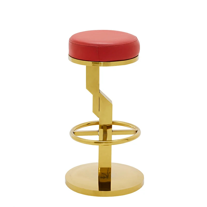 Modern Red Leather Bar Stool with Gold Stainless Steel Base