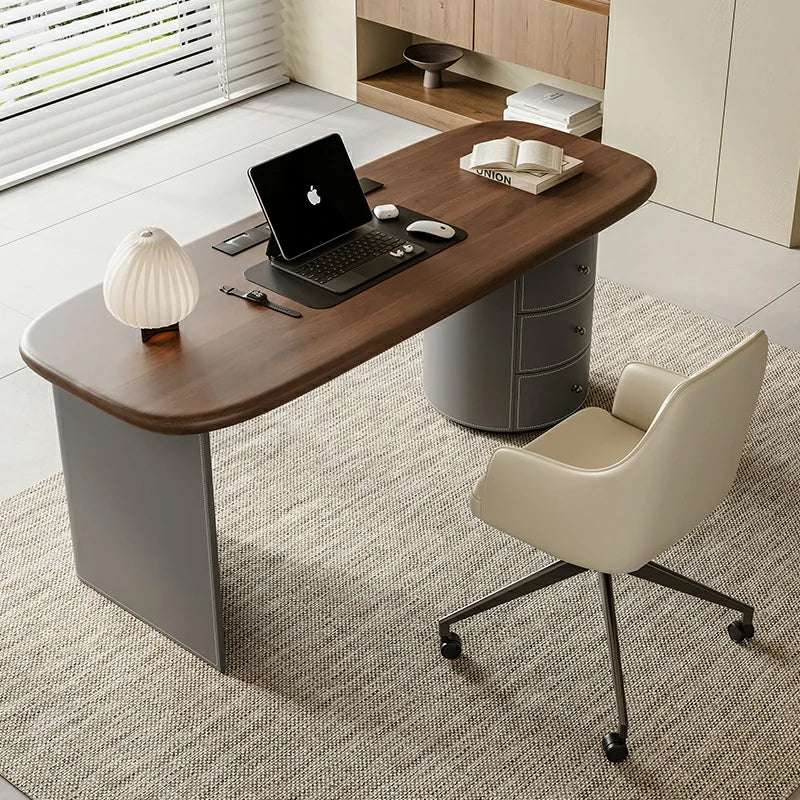 Cream Retro Desk | Wood Top & Storage | Office Furniture