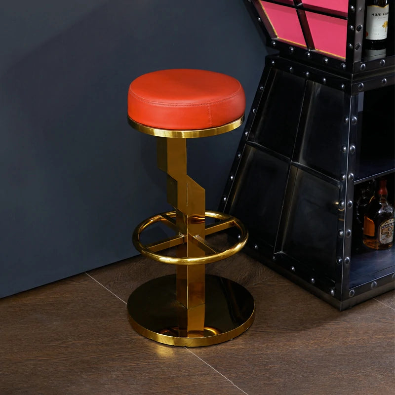 Modern Red Leather Bar Stool with Gold Stainless Steel Base