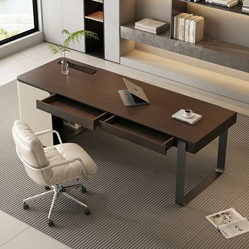 Sleek Minimalist Desk | Leather & Steel Frame | Office Desk