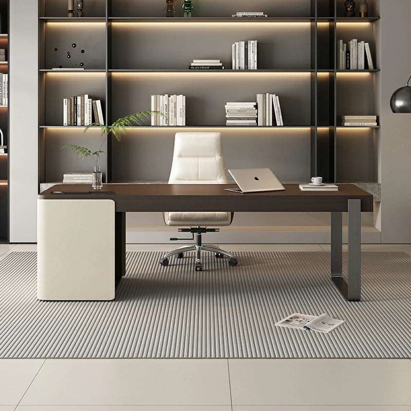 Sleek Minimalist Desk | Leather & Steel Frame | Office Desk