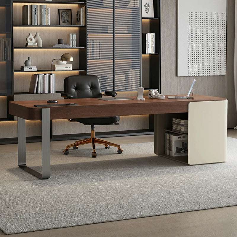 Sleek Minimalist Desk | Leather & Steel Frame | Office Desk