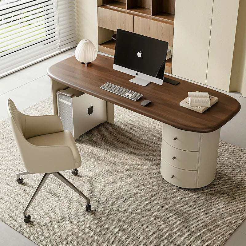 Cream Retro Desk | Wood Top & Storage | Office Furniture