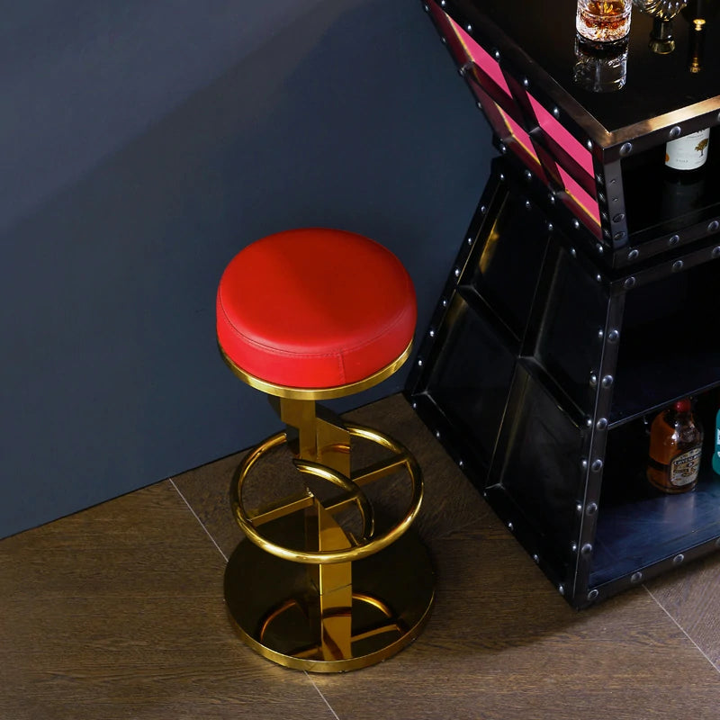 Modern Red Leather Bar Stool with Gold Stainless Steel Base
