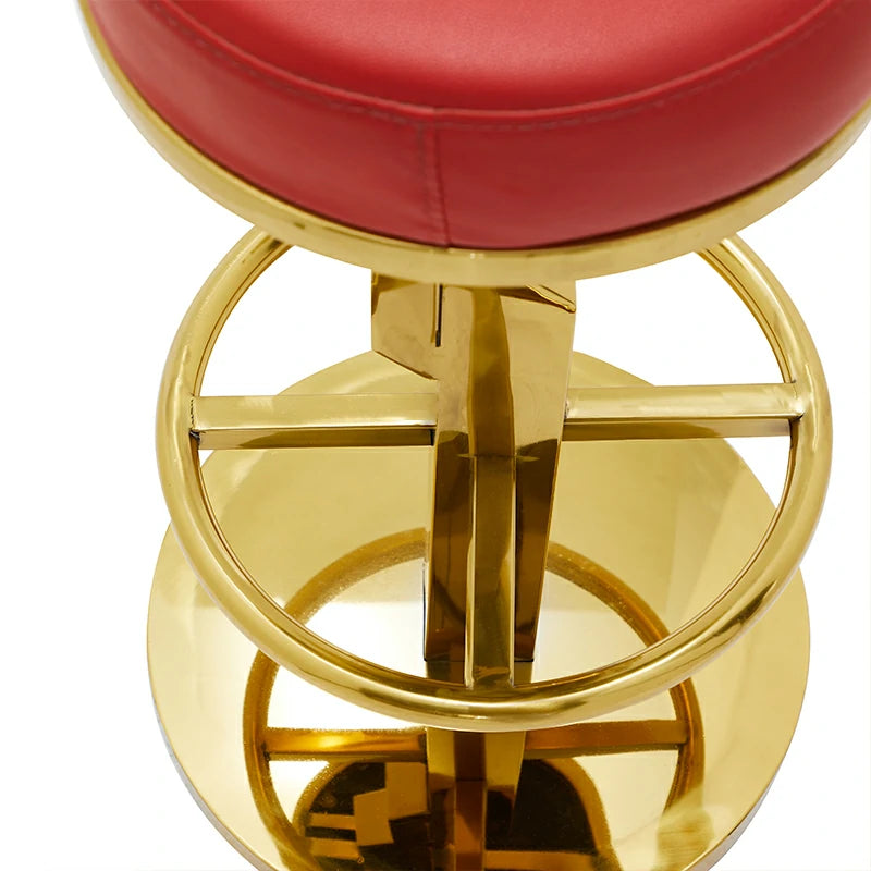 Modern Red Leather Bar Stool with Gold Stainless Steel Base