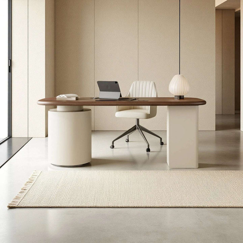 Cream Retro Desk | Wood Top & Storage | Office Furniture