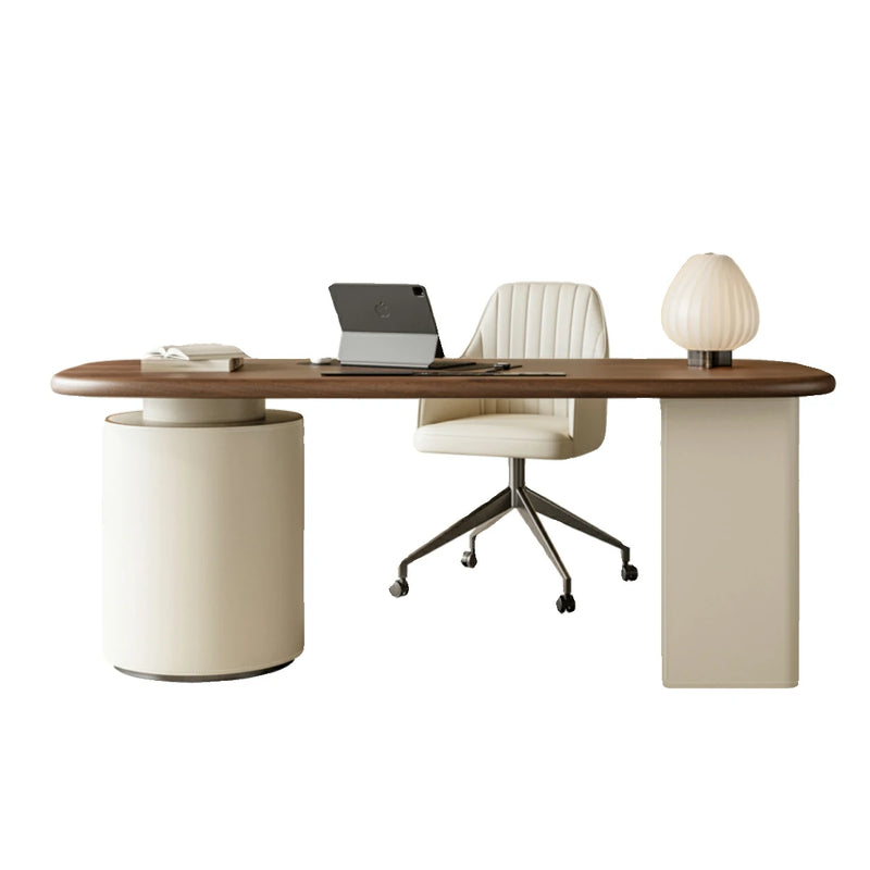 Cream Retro Desk | Wood Top & Storage | Office Furniture