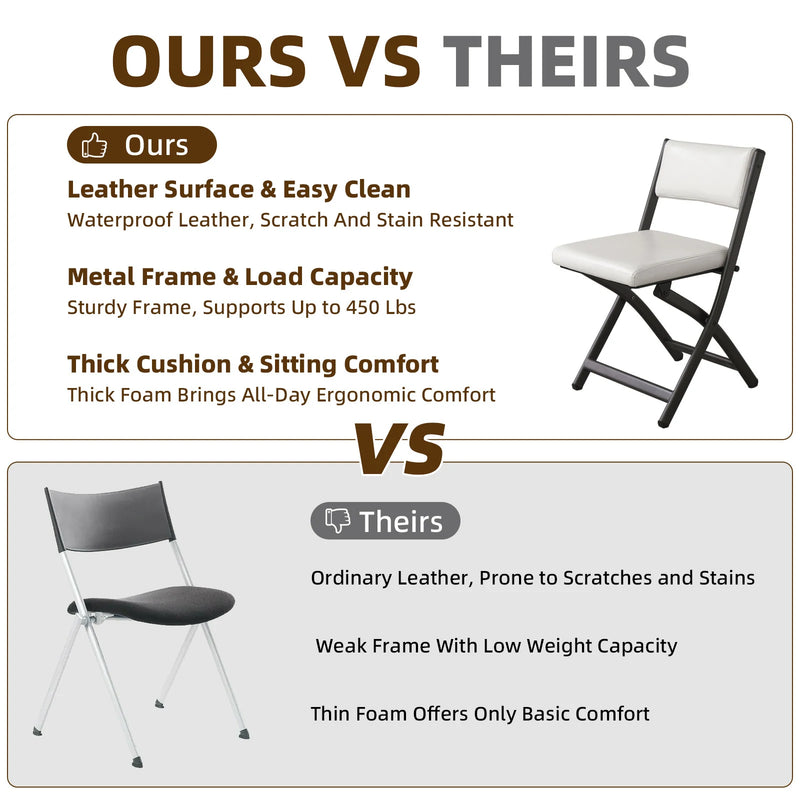 2 Pack Folding Chairs with Cushion - Heavy Duty Steel Frame Foldable Dining Chairs