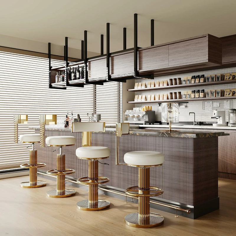 Counter Height Stools Set of 2, Swivel Bar Stools with Gold Stainless Steel