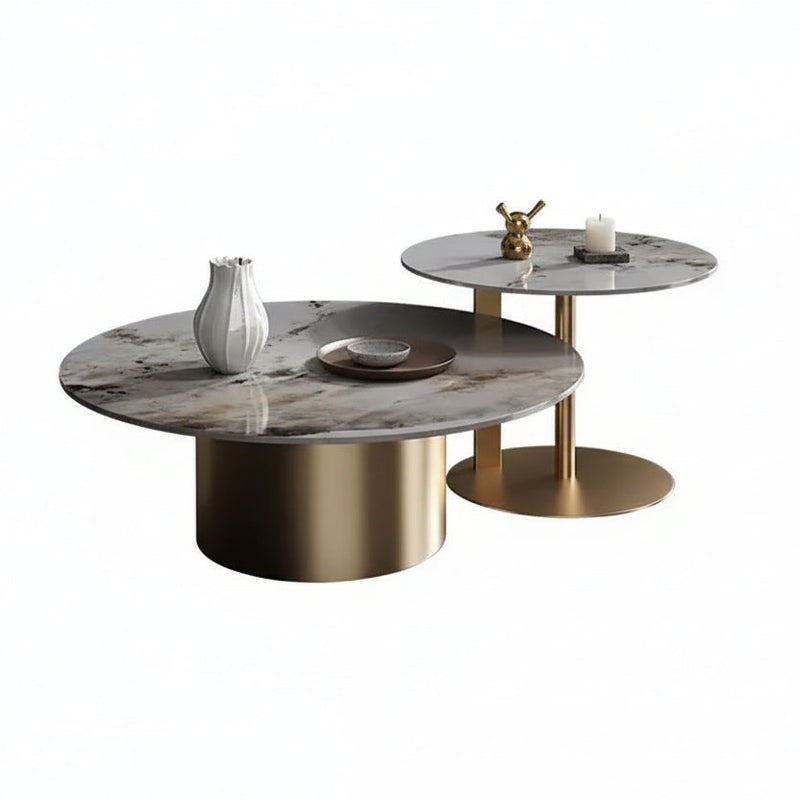 Marble Nesting Coffee Tables Set | Modern Gold Base