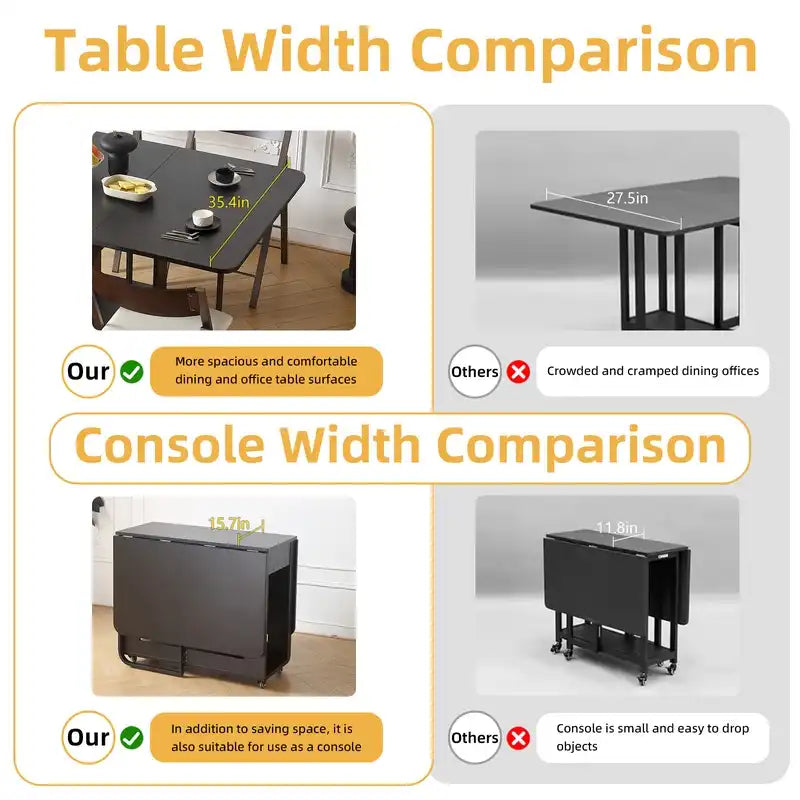 Space Saving Folding Dining Table for 4 with Storage & Wheels