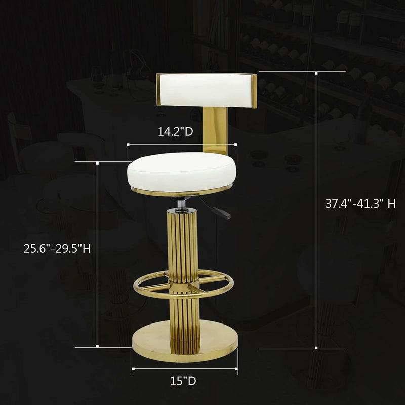 Luxury Gold Adjustable Swivel Bar Stools with White Cushion