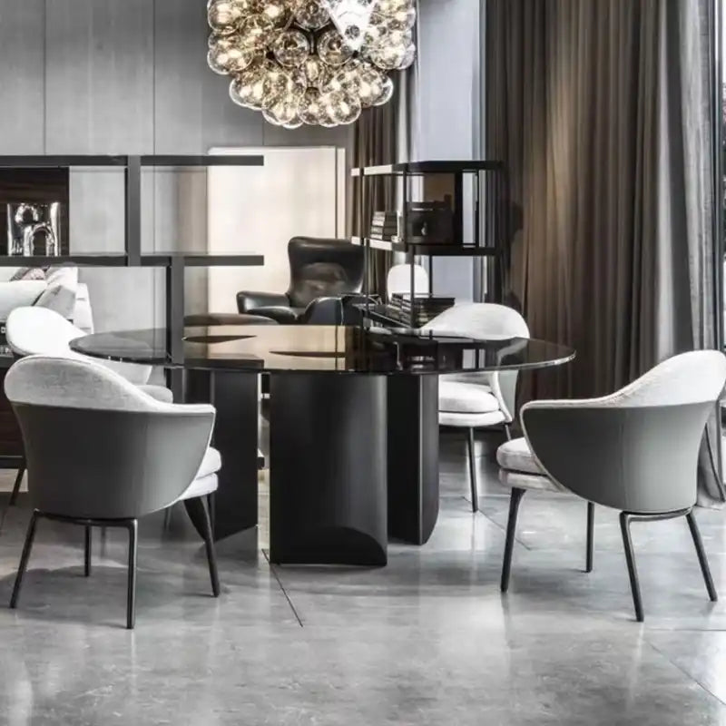 Curved Accent Chair | Fabric & Faux Leather | Modern Design