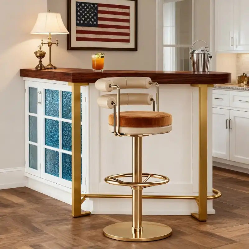 Velvet Swivel Bar Stool - Gold Frame & Plush Seat