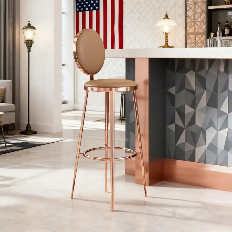 Black Leather Bar Stool Rose Gold Frame | Counter Stool