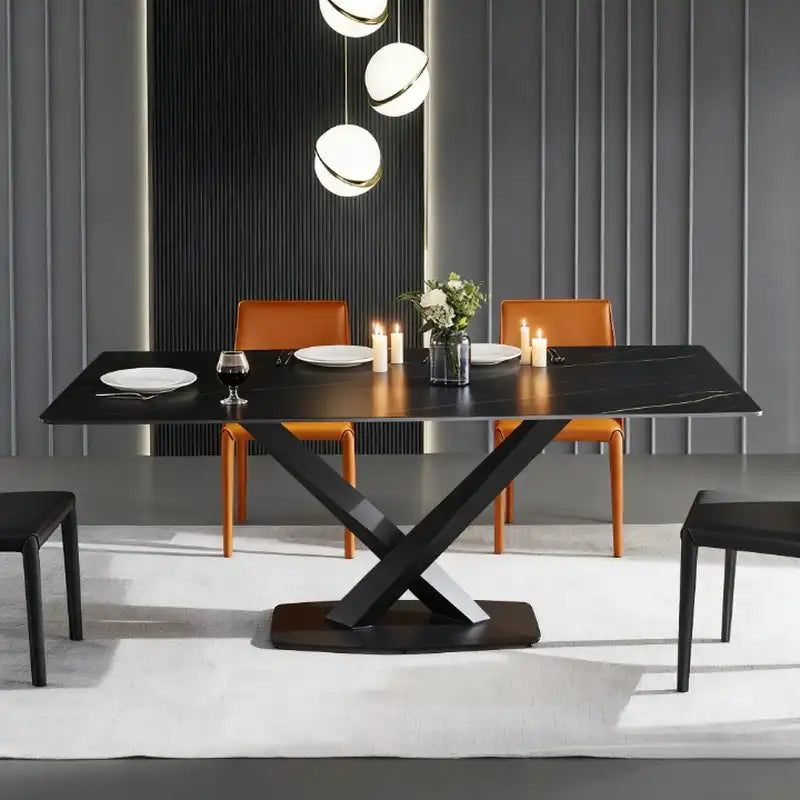 Black Modern Dining Table - X-Base | Sleek Dining for 6