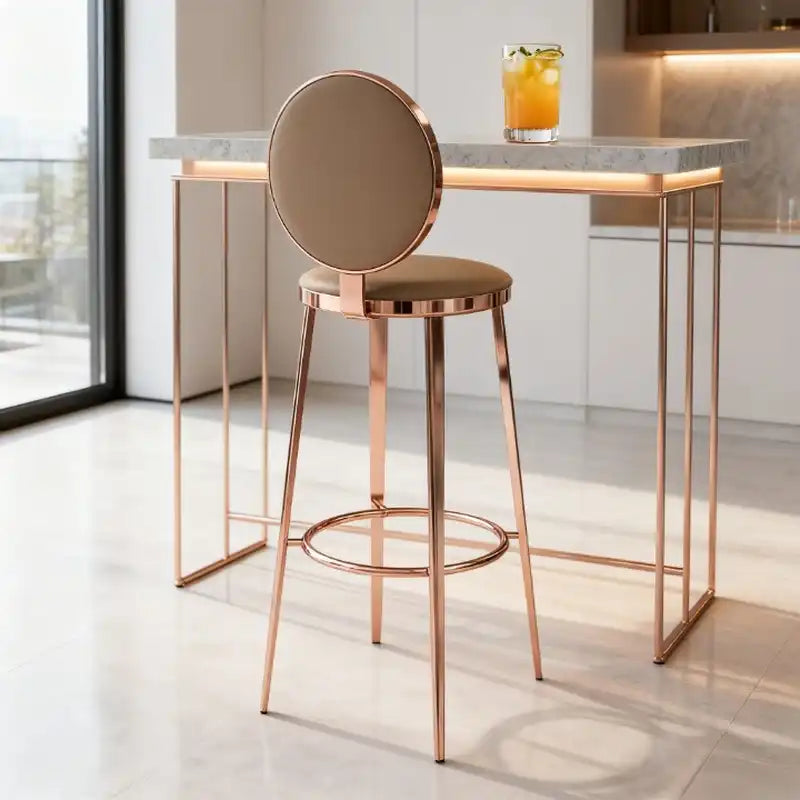 Black Leather Bar Stool Rose Gold Frame | Counter Stool