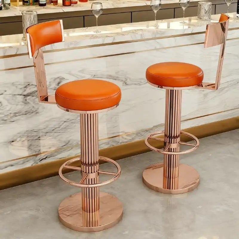 Rose Gold Bar Stool | Blue Faux Leather Seat #FF7F24