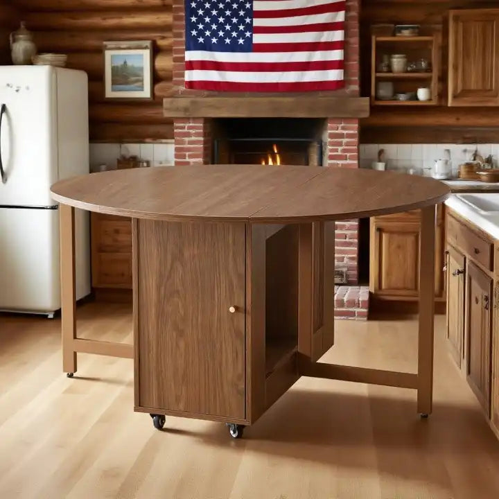 Round Folding Dining Table - Walnut | Space Saver
