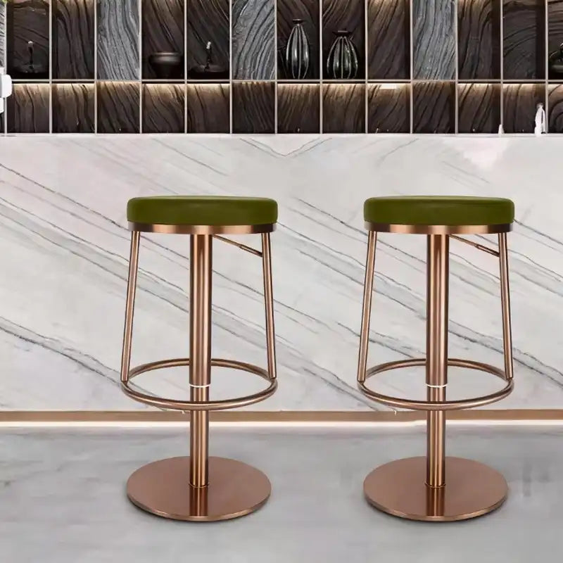 Green Leather Backless Bar Stool | Modern Rose Frame Seating