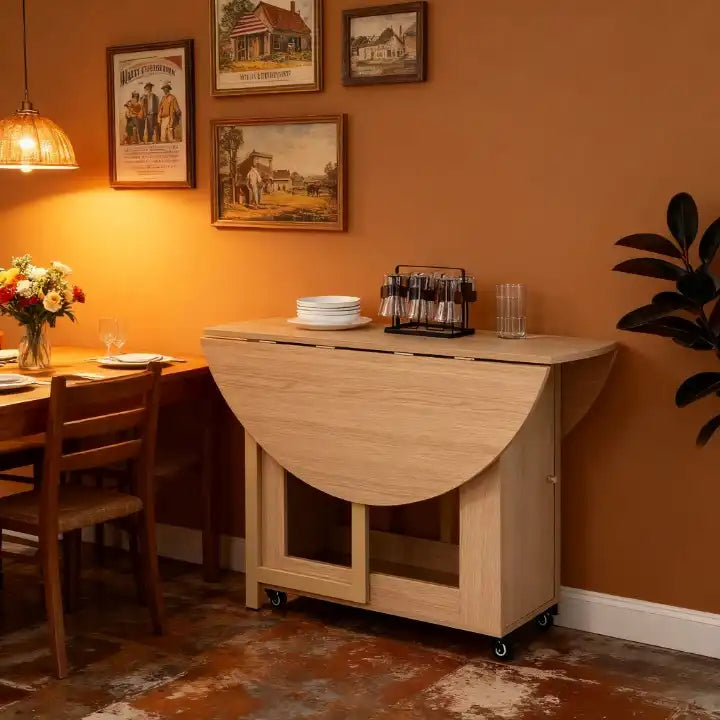 Round Folding Dining Table - Walnut | Space Saver