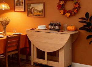 Round Folding Dining Table - Walnut | Space Saver
