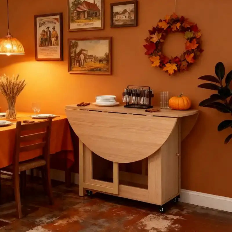 Round Folding Dining Table - Walnut | Space Saver