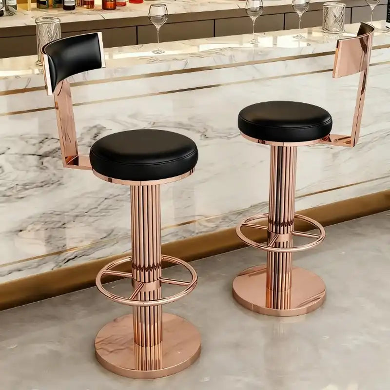 Rose Gold Bar Stool | Blue Faux Leather Seat