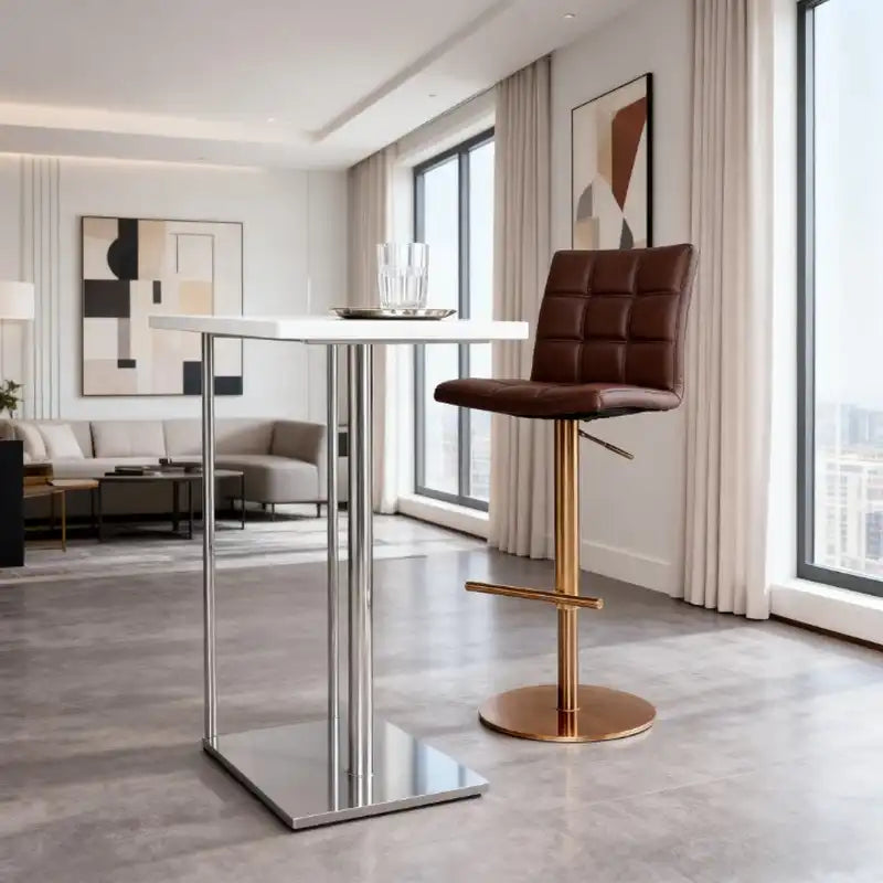 Gold Adjustable Bar Stool - Cushioned Seat | Home Bar Furniture
