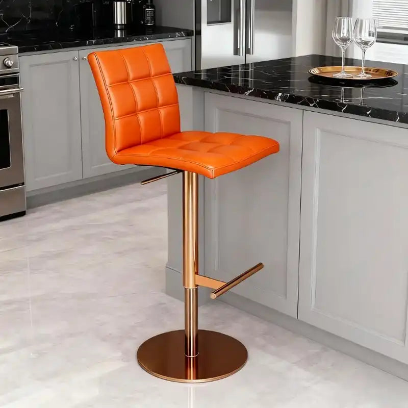 Gold Adjustable Bar Stool - Cushioned Seat | Home Bar Furniture