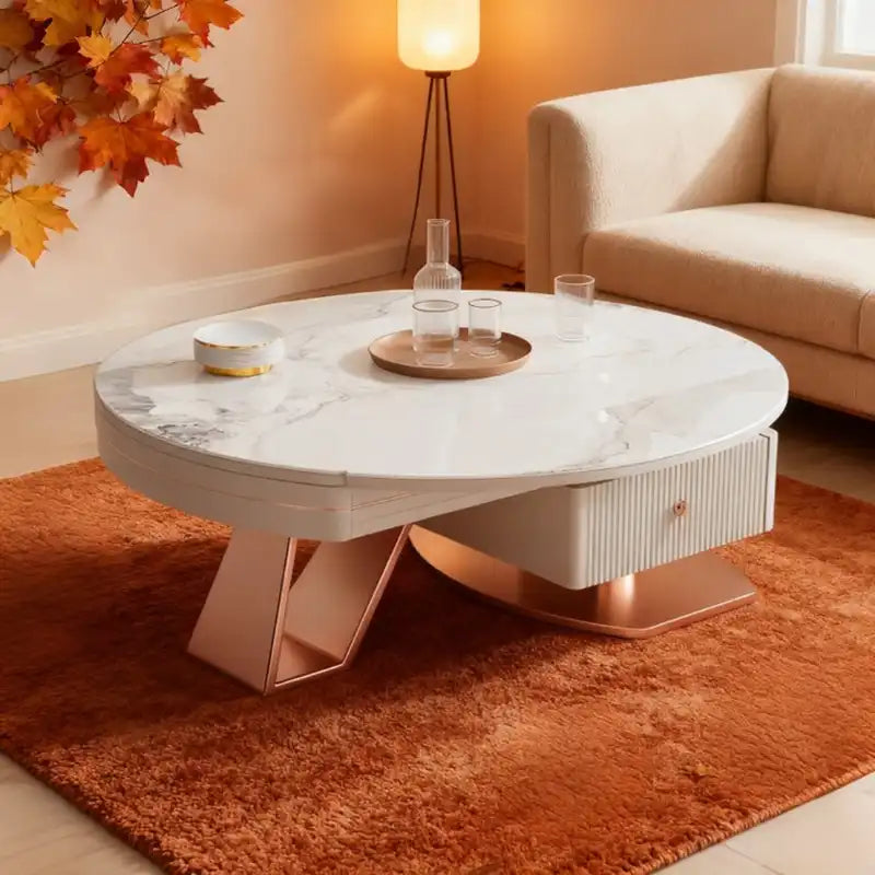 Marble Coffee Table w/Rose Gold & Storage | Elegant Design