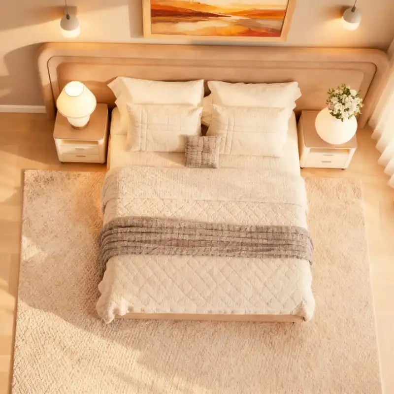 Modern Upholstered Platform Bed with Oversized Rounded Headboard