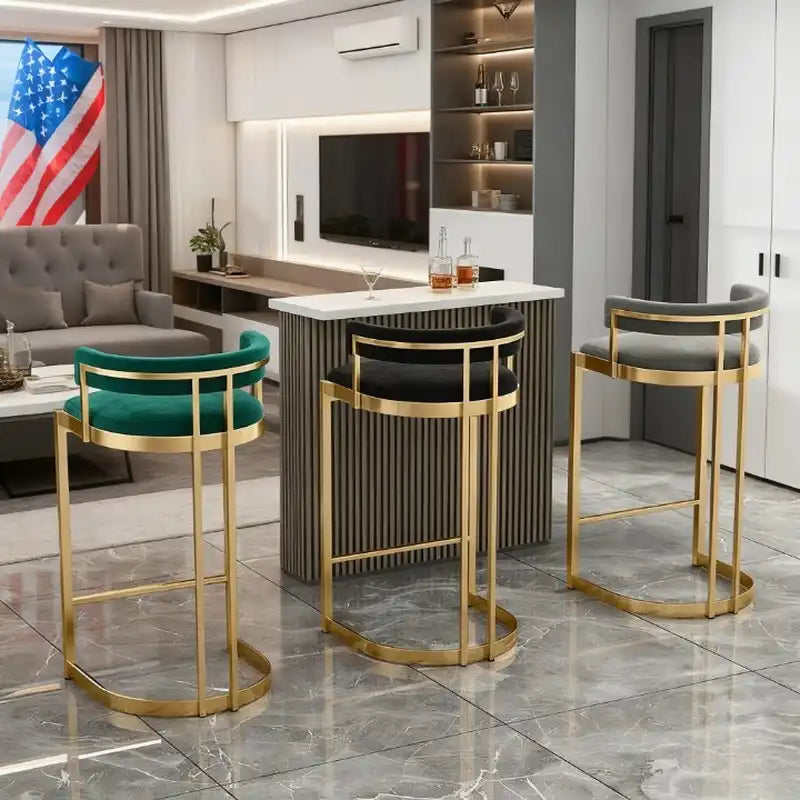 Green Velvet Bar Stool | Gold Base Adjustable Swivel