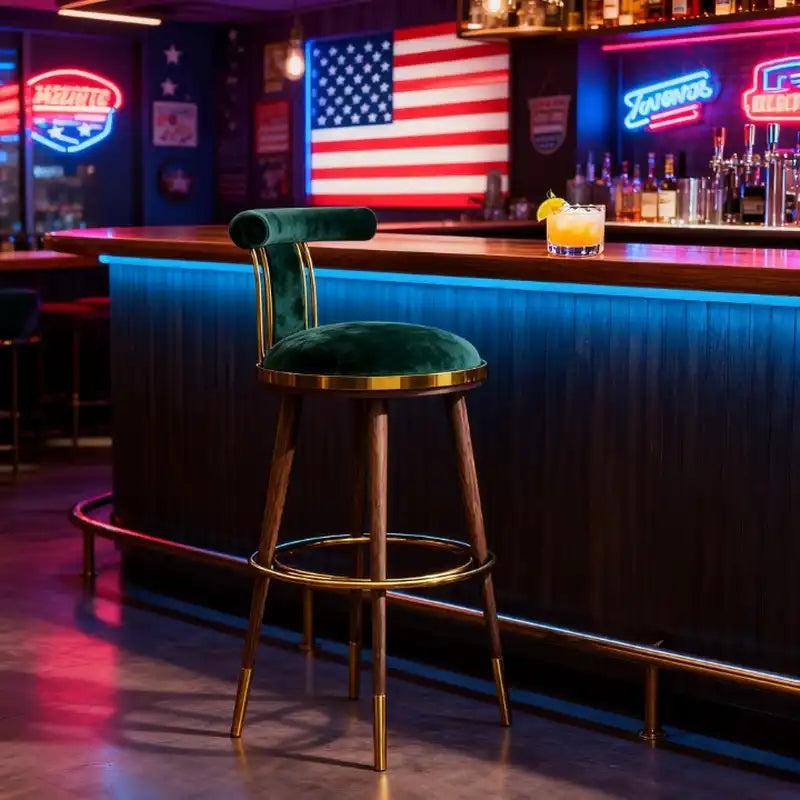 Green Velvet Bar Stools - Gold Frame | Luxury Seating