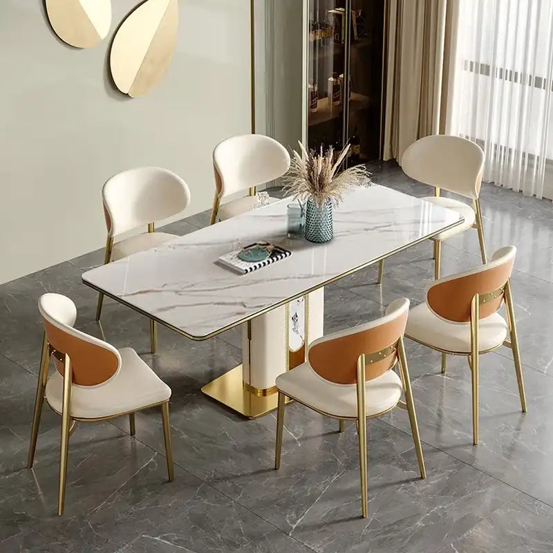 Marble Dining Table Set - Gold Accents | Seats 6 Lampasian.webp