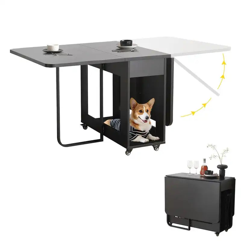 Space Saving Folding Dining Table for 4 with Storage & Wheels