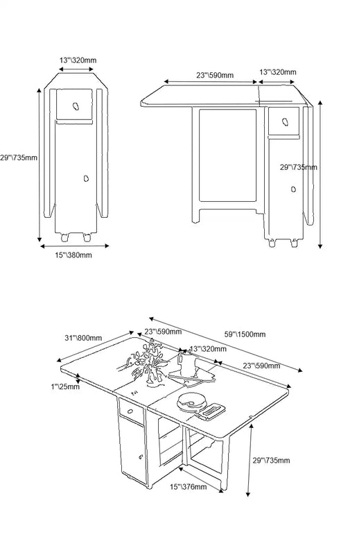 Grey Folding Dining Table w/ Storage | Extendable Space Saver