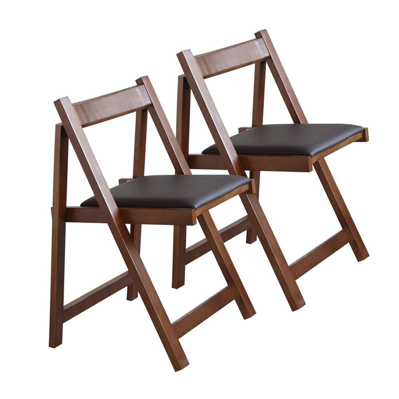 Walnut Folding Dining Chairs 2-Pack | Padded Seat - Space Saver