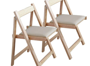 Folding Dining Chairs 2-Pack - Padded Seat, Wood Frame