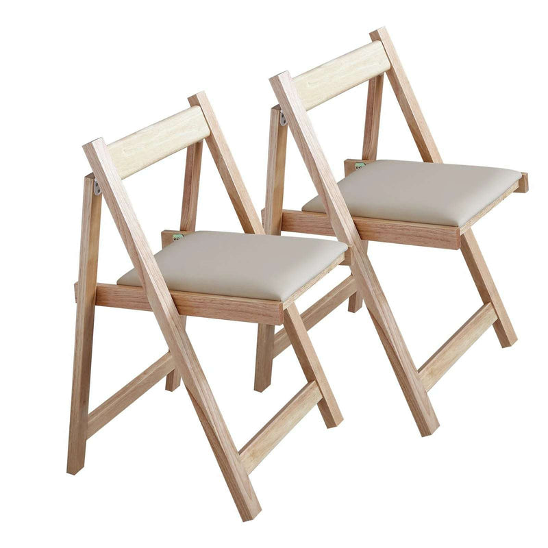Folding Dining Chairs 2-Pack - Padded Seat, Wood Frame
