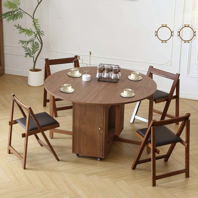 Round Folding Dining Table - Walnut | Space Saver