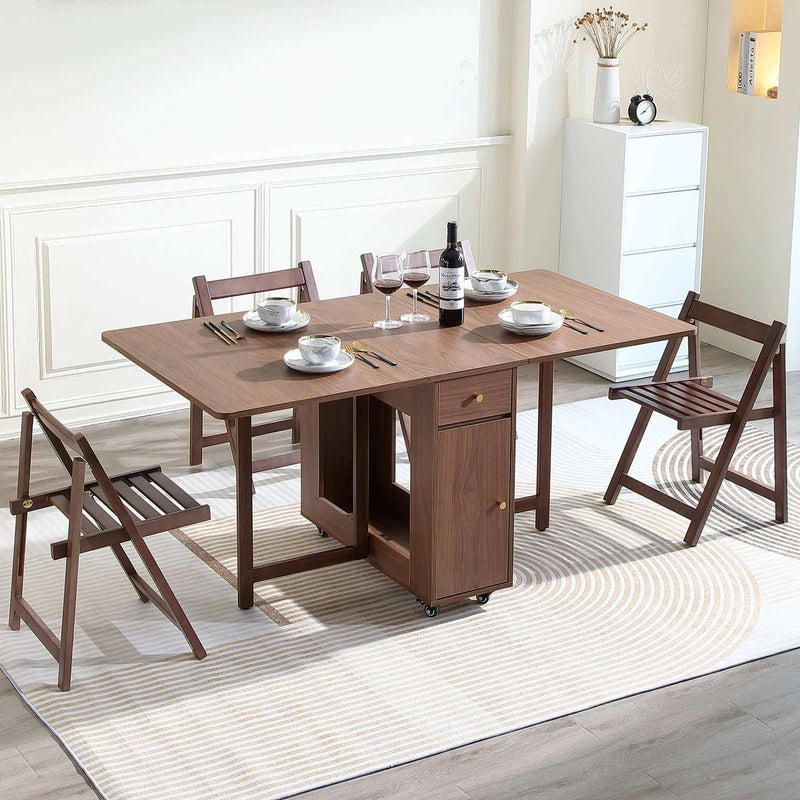 Foldable Drop Leaf Dining Table - Walnut Finish