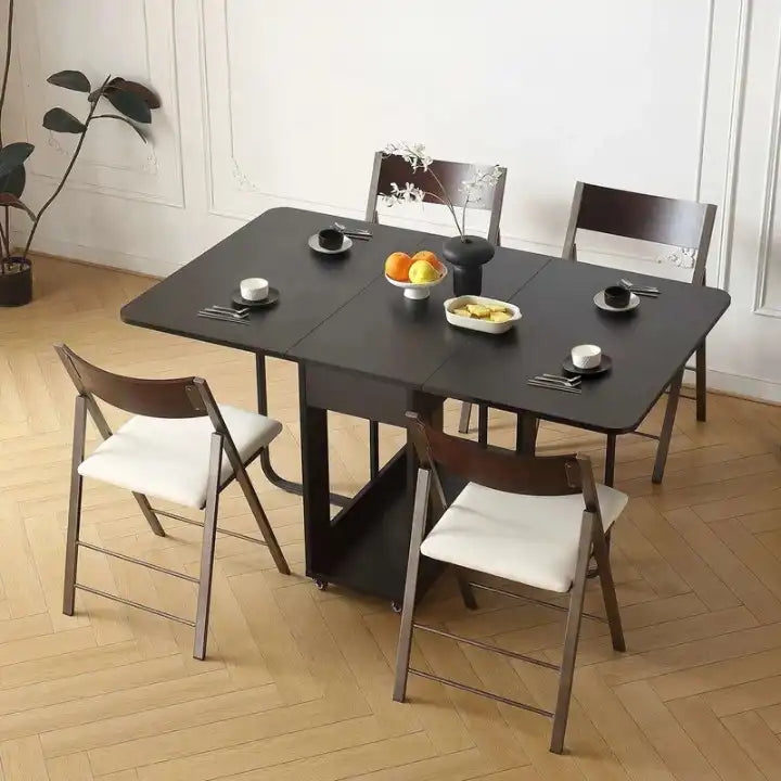 Folding Dining Table with Storage & Wheels | Seats 4 Unfolded:54.9''L*35.4W*29.9''H BLACK_PLWOOD.webp