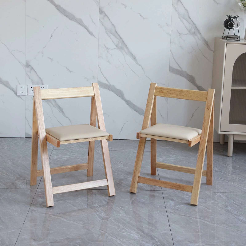 Folding Dining Chairs 2-Pack - Padded Seat, Wood Frame