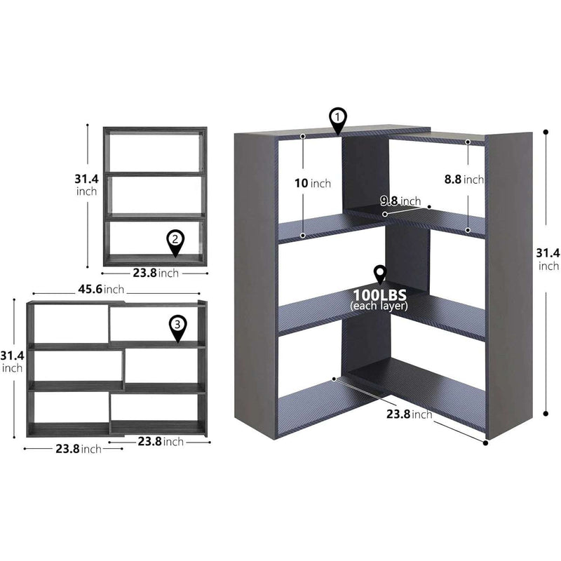 Black Expandable Corner Bookcase - Flexible Bookshelf Unit