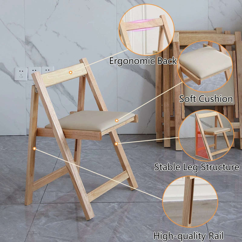 Folding Dining Chairs 2-Pack - Padded Seat, Wood Frame