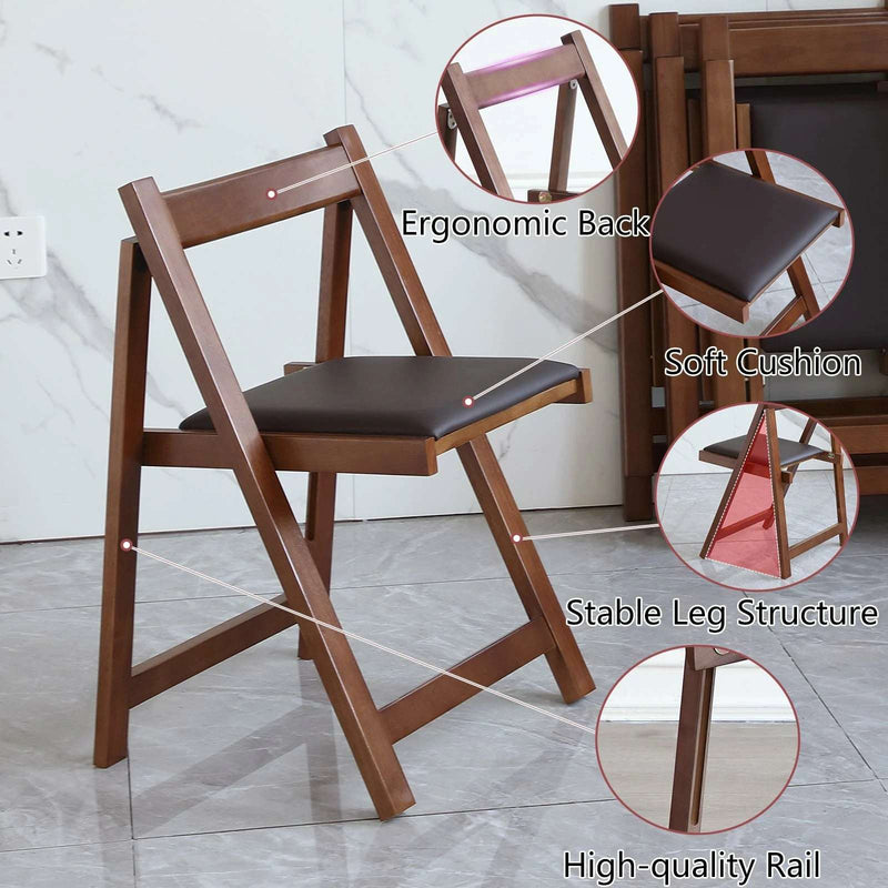 Walnut Folding Dining Chairs 2-Pack | Padded Seat - Space Saver